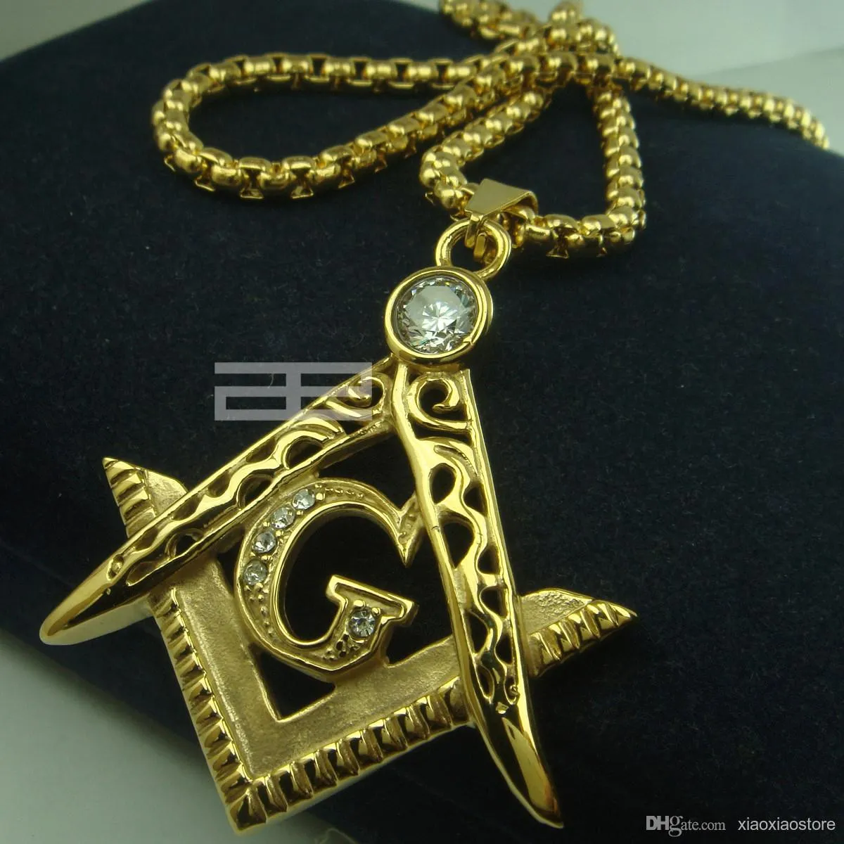 Mens 18k gold fiiled Freemasonry Masonic Mason Pendant Free chain necklace N214