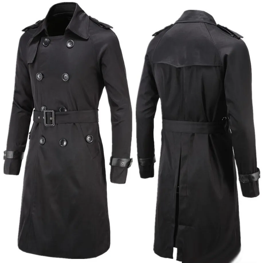 Män Trench Coat Classic Double Breasted Trench Coat Masculino Male Winter Clothing Long Jackets Coats British Style Overcoat
