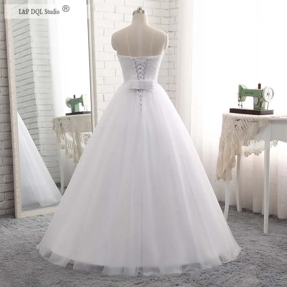 Sparkling Top White Ball Gown Wedding Dresses Plus Size Bridal Gowns Lace-up Back Detachable Bow vestido de novia