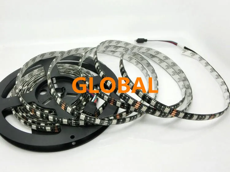 Svart PCB 5M 5050 RGB LED-lampor 300 LED 60LED / M SMD Vattentät IP65 DC 12V Flexibel ljusremsa Varm / kall vit röd grön blå