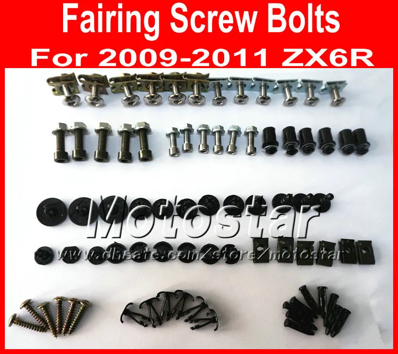 Ny professionell Motorcykel Fairing Screws Bolt Kit för Kawasaki 2009 2010 2011 2012 ZX6R 09-12 ZX 6R Svart eftermarknadsfeedningar Bultar skruv