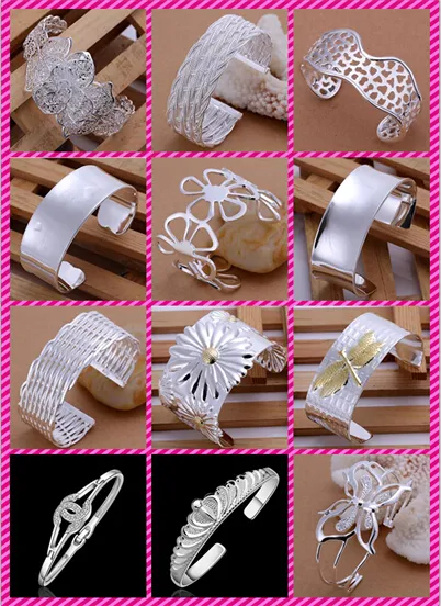 Dragonfly Butterfly Rose Chrysanthemum plated 925 sterling silver Exaggeration Wide bracelet women Christmas gift