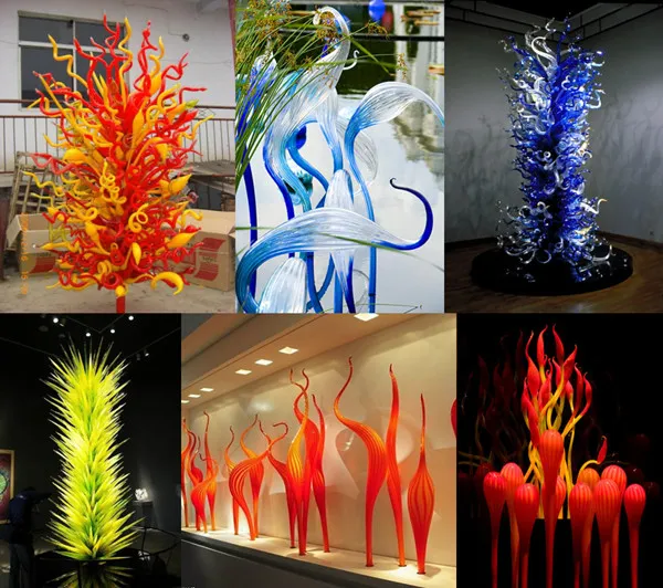 Moderne Murano Lampen Riet voor Tuin Art Decoratie Blauw Glas Sculpturen 100% Mondgeblazen beeldhouwwerk