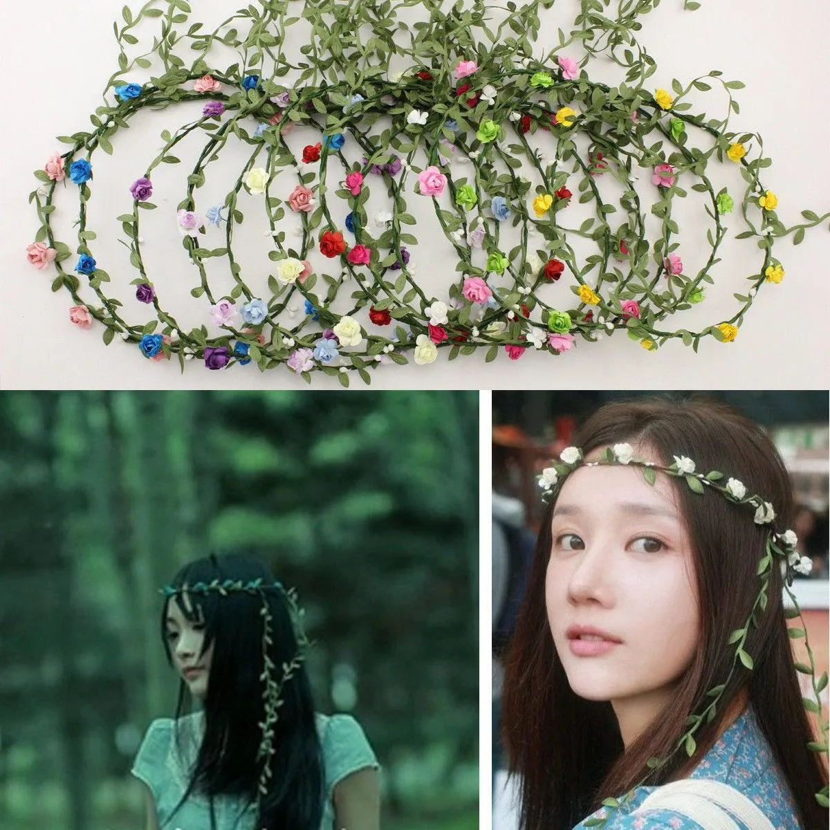 In Stock Fashion Wedding slingers bruids hoofdband bloem kroon Hawaii bloem tiara kroon goedkoop285p