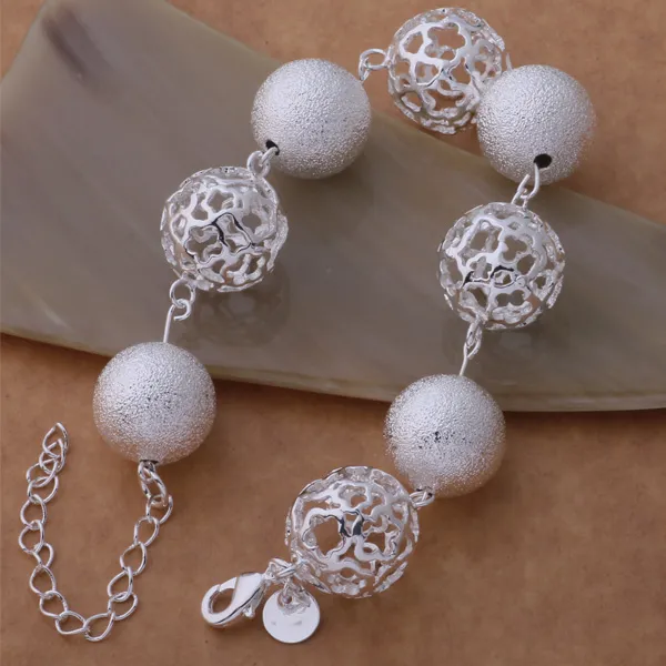 with tracking number Top Sale 925 Silver Bracelet Flash maracas With Hollow ball Bracelet Silver Jewelry cheap 1588