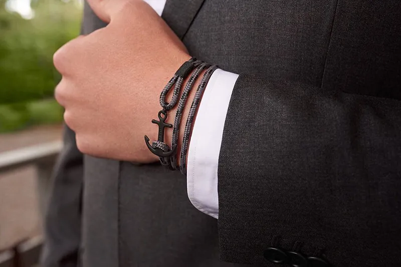 4 size Tom Hope bracelet Eclipse grey thread rope chains stainless steel anchor charms bangle with box and TH74157597