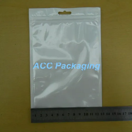 Wholesale 13cm*21cm 5.1"*8.3" White / Clear Self Seal Zipper Plastic Retail Packaging Bag Zipper Lock Bag Retail Package With Hang Hole