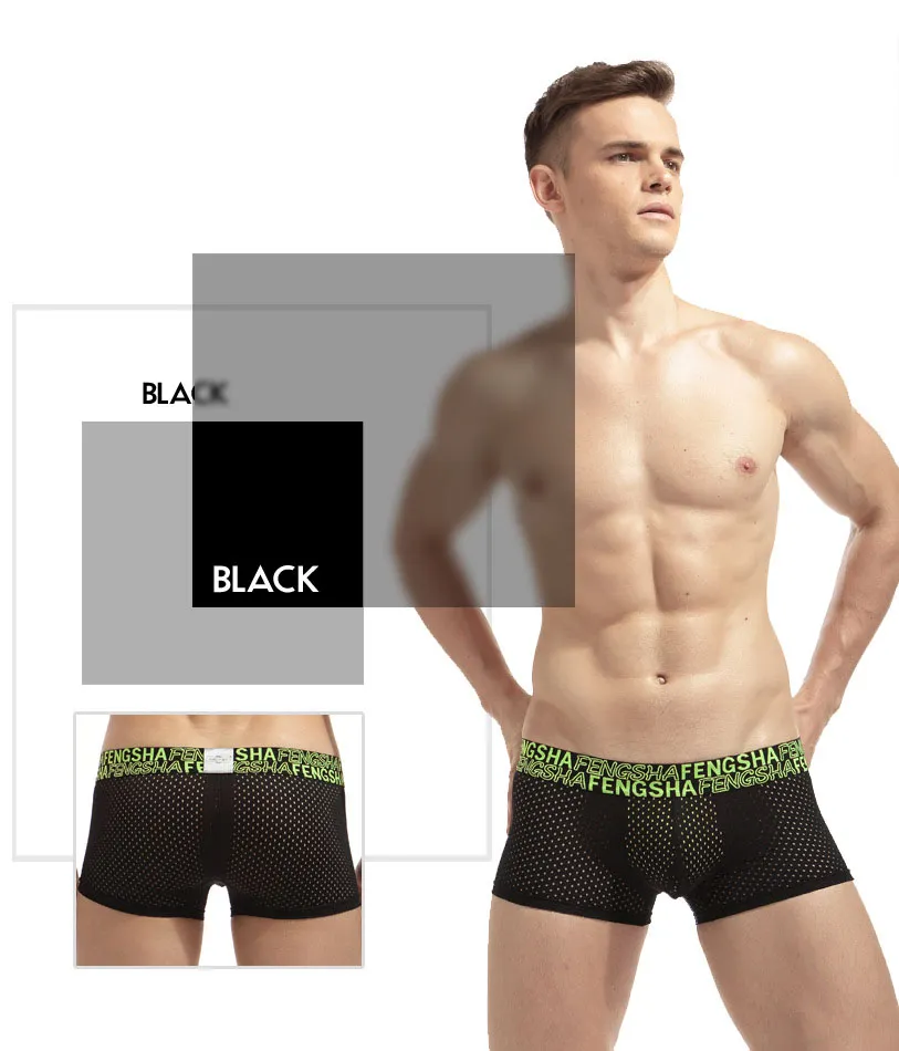 Homens boxers shorts shorts underpants malha buraco desliza baixa cintura sexy mens nylon respirável tecido seco rápido u-convexo bolsa juventude boxershorts cueca