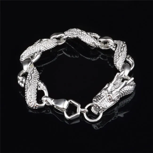 Grand bracelet dragon blanc plaqué argent sterling 925, design populaire, bijoux à la mode pour hommes, qualité supérieure, livraison gratuite