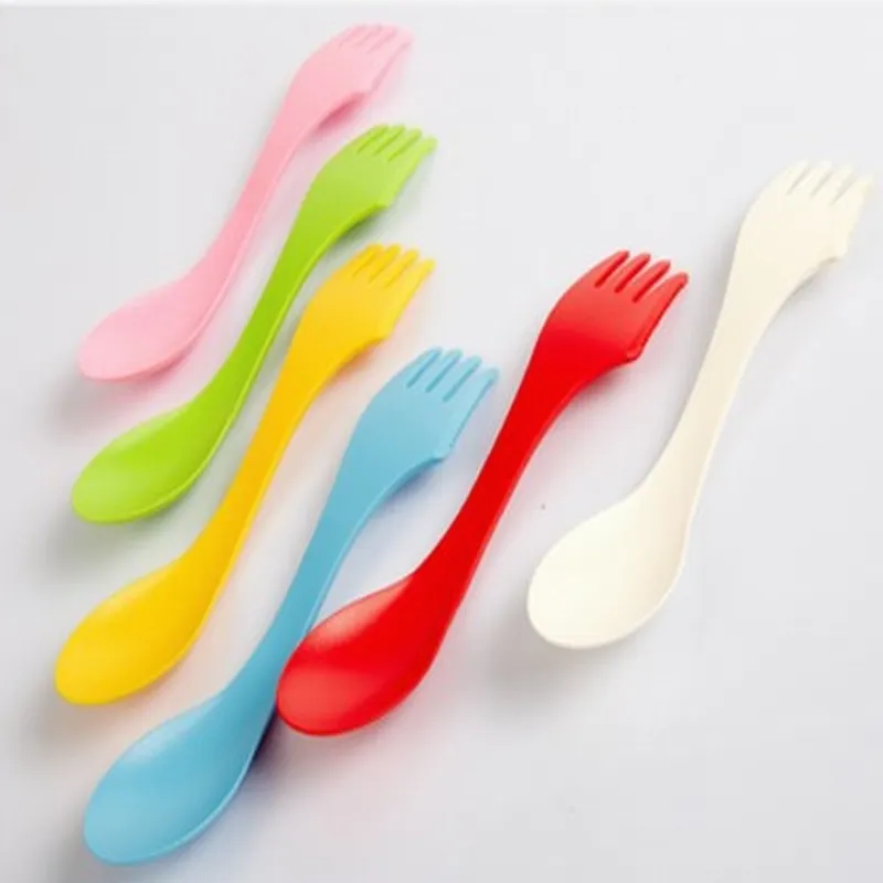 Plastic lepel vork - outdoor spork keukengereedschap voor 6 kleuren gemengd