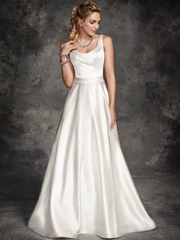 2015 Spring Wedding Dress Scoop White/Ivory A Line Satin Wedding ...