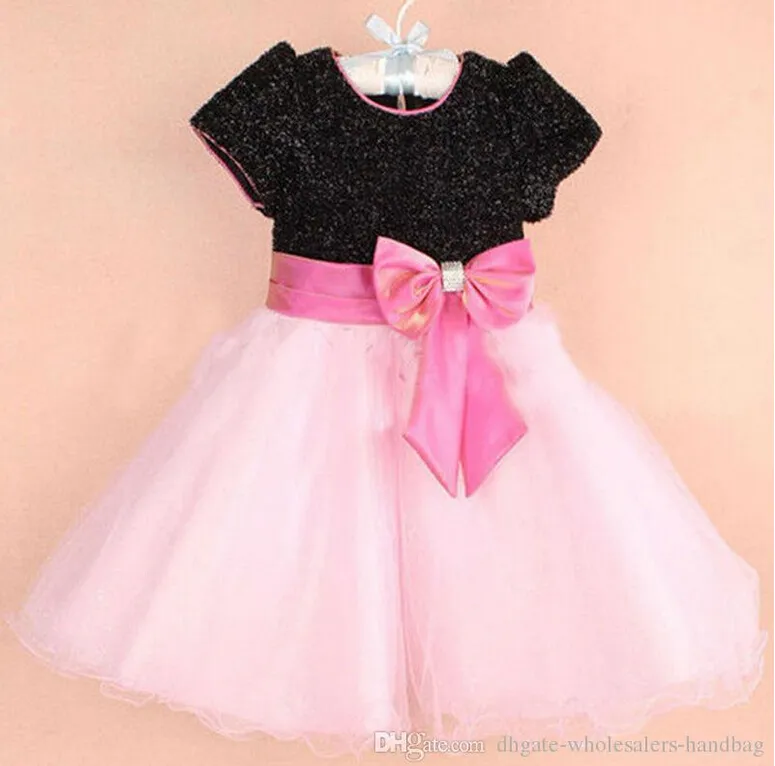 Vestido de manga curta com lantejoulas para meninas de 2 a 7 anos Vestido de princesa Vestido de noiva para menina flor 284E