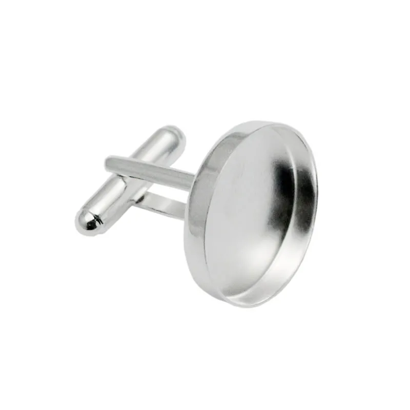 Solid Silver Cufflink Blanks With 20mm Round Bezel Tray DIY Cushlink Findings For Mens Bridal