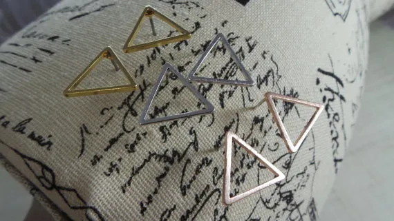 Gold Silver Tiny Hollow Triangle Stud Earrings Open Line Earrings Geometric Jewelry for Women