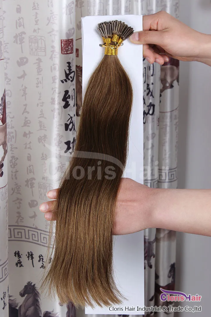 Castaño marrón # 6 Keratin Fusion Stick pre-unido Stick I Top Extensiones de cabello humano Indian Remy Hair 50G 0.5G por hebra, 18-22 pulgadas