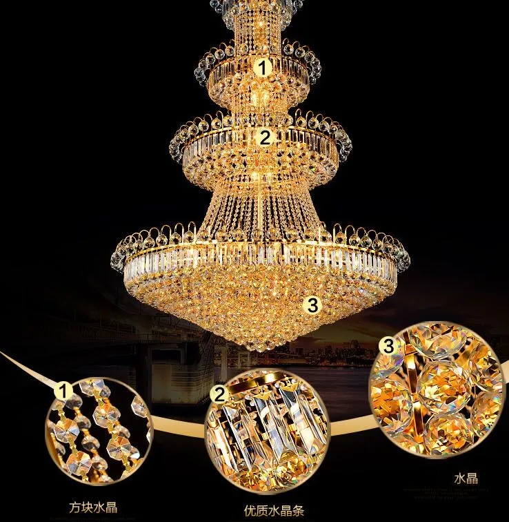 Crystal Large Crystal Chandelier Pendant For Villa, Stairs, Duplex