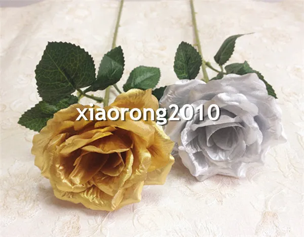 Silk Roses 38cm1496 inches Artificial Single Rose Gold Silver Colors for Wedding Xmas Party Home Decorative Flower1304700