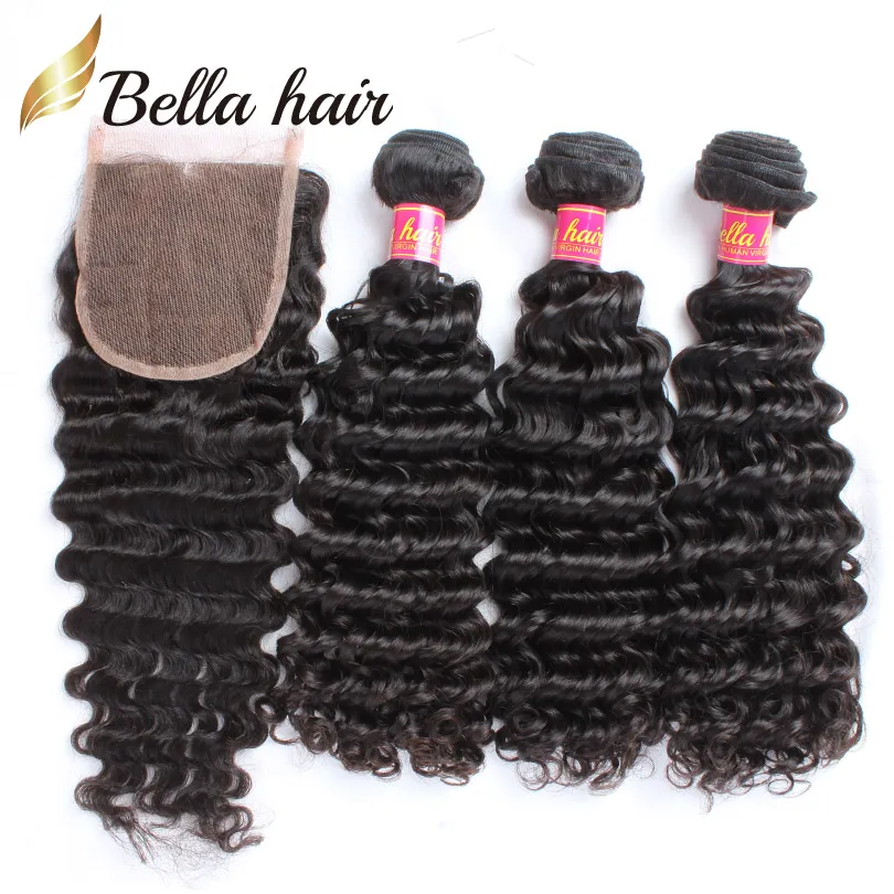 100% nieprzetworzone Virgin Peruvian Fair Pakiety Dodaj koronkowe zamknięcia 3PCS głębokie falowanie falowe 4x4 Zamknięcie ZAMKNIĘCIE Z BABYHAIR