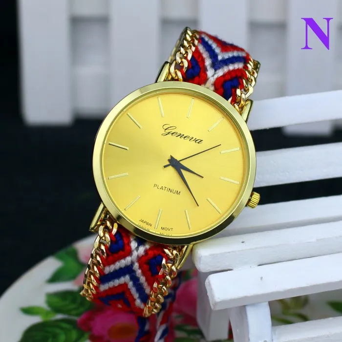 Новый ручной плетеный Женева часы Дружбы браслет часы ручной работы женские часы Quarzt часы цвета DHL
