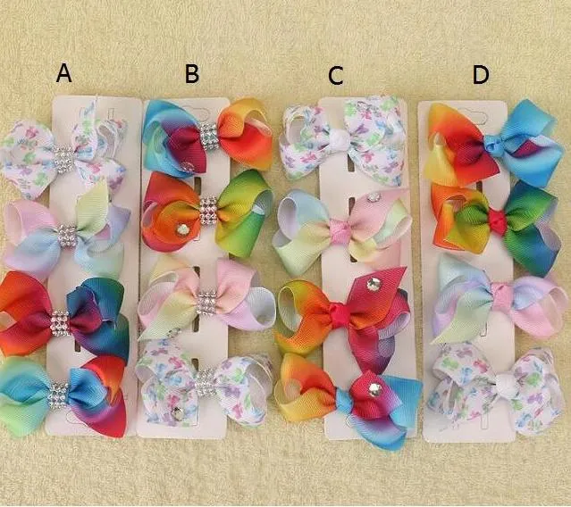 50pcs Xmas Romantic jojo 7cm Pastel flora ombre Rainbow ribbon hair bows Alligator clips baby girl Dance hair bobbles Accessories HD3479