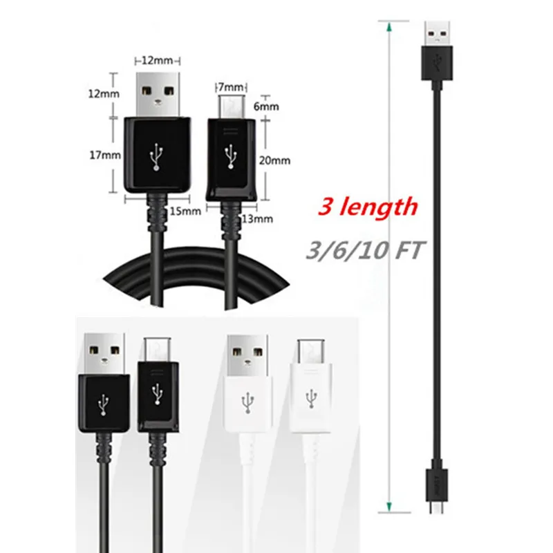 Micro USB Synchronizacja Data Cord Ładowarka Linia Ładowarka z opakowaniem Detal Box Pakiet Samsung S7edge S6edge S7 S6 HTC LG / 3m / 10ft 2m / 6ft 1m / 3ft