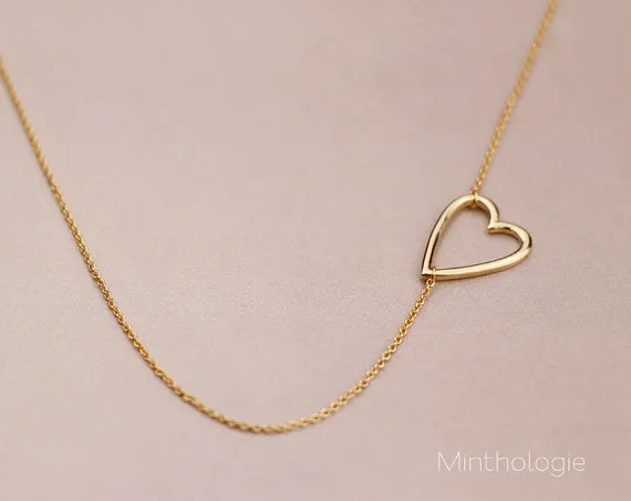 Gold Silber Tiny Line Hollow Out Open Heart Halsketten Einfache Wire Wrapped Love Heart Halsketten für Liebhaber Paare