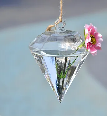 Diamond shape Crystal glass vases whole flower vases home decoration hanging flower pots wedding decor gifts7344422