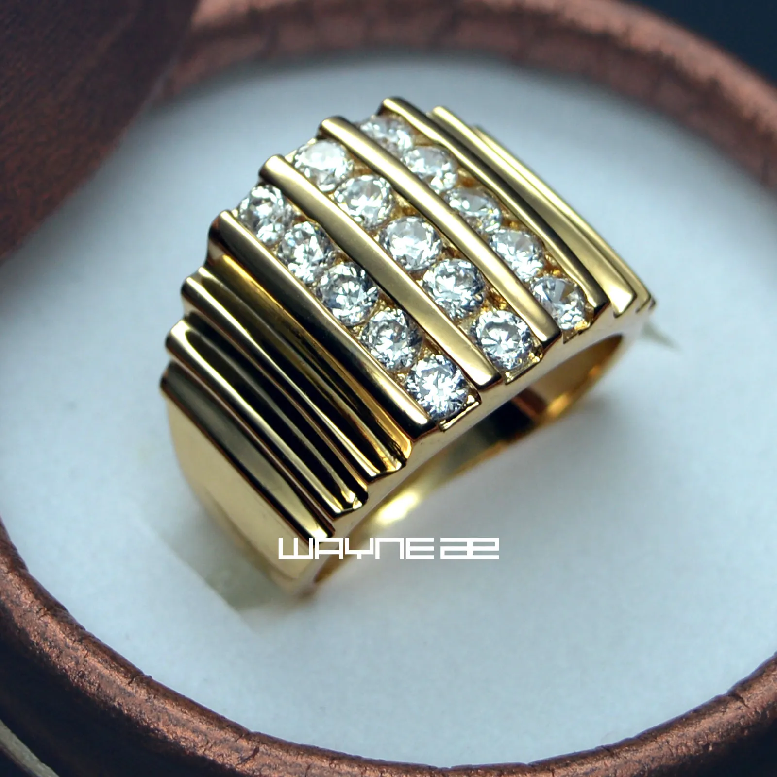 R117 SZ8-15 18k Gold Filled Lab Diamond Wide Band Hommes Bague de fiançailles de mariage