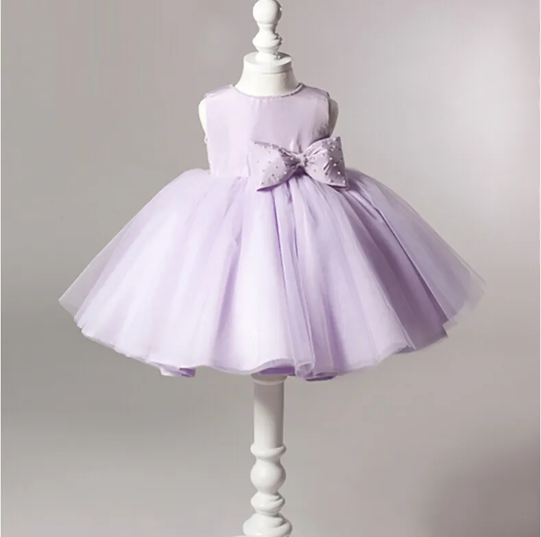 Hochwertiges neues Blumenmädchen-Party-Brautjungfer-Festzug-Prinzessin-Kleid mit Juwel, Tee-Länge, Organza mit Schleife, Blumenmädchenkleider