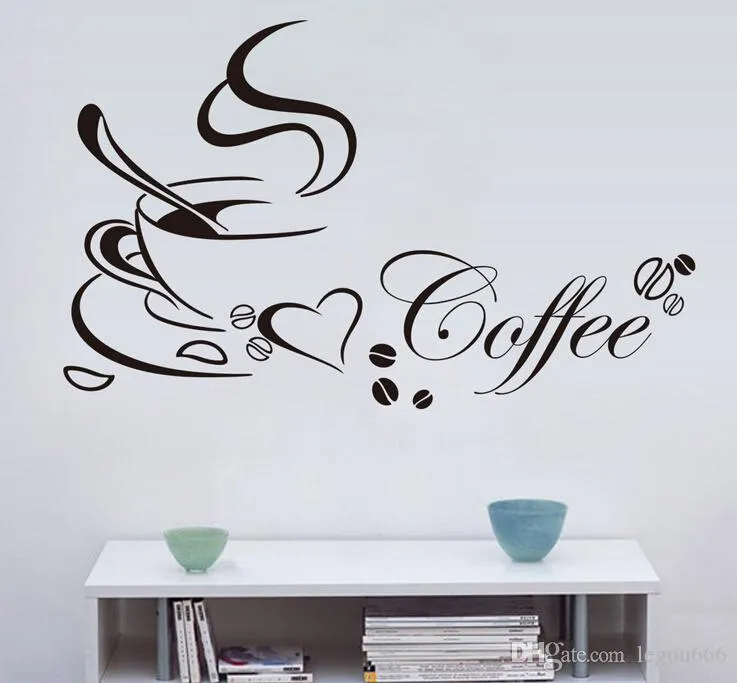 Coffee cup with heart vinyl quote Restaurant Kitchen removable wall Stickers DIY home decor wall art MURAL Drop Shipping JIA214