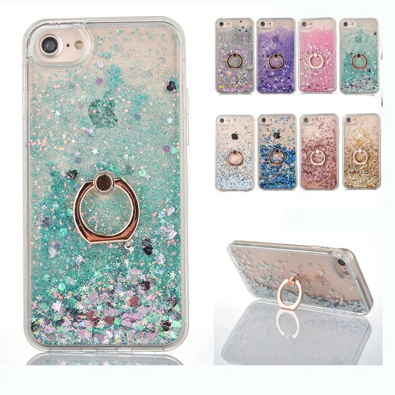 Bling Liquid Holder Case For iPhone X XR XS Max 8 7 6 6S Plus Quicksand Dynamic Ring Holder Cases TPU Frame Cover