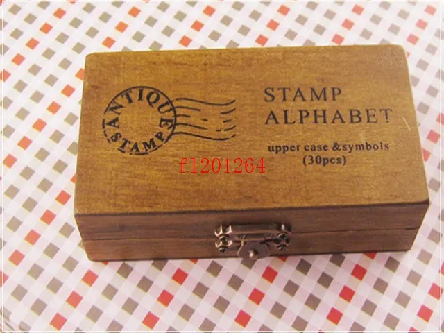 In Wooden Box Wood antique Stamp SchoolBook Type ALPHABET Symbols Upper case & Lower case,/