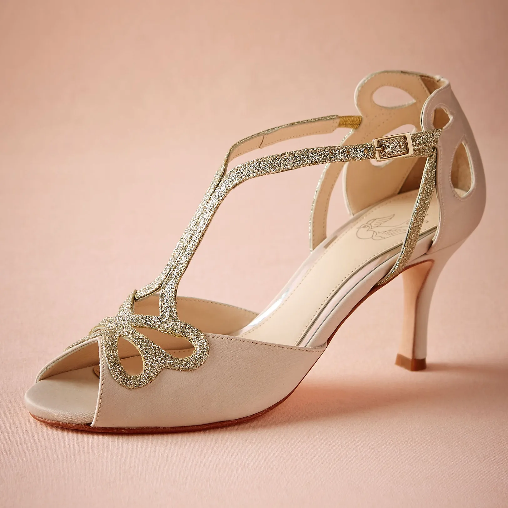 Blush Scarpe da sposa con tacco basso Scava fuori Peep Toe Sandali da sposa per le donne Fibbia 4 "Tacco avvolto Scintillanti scintillio Scarpe da ballo Festa da ballo