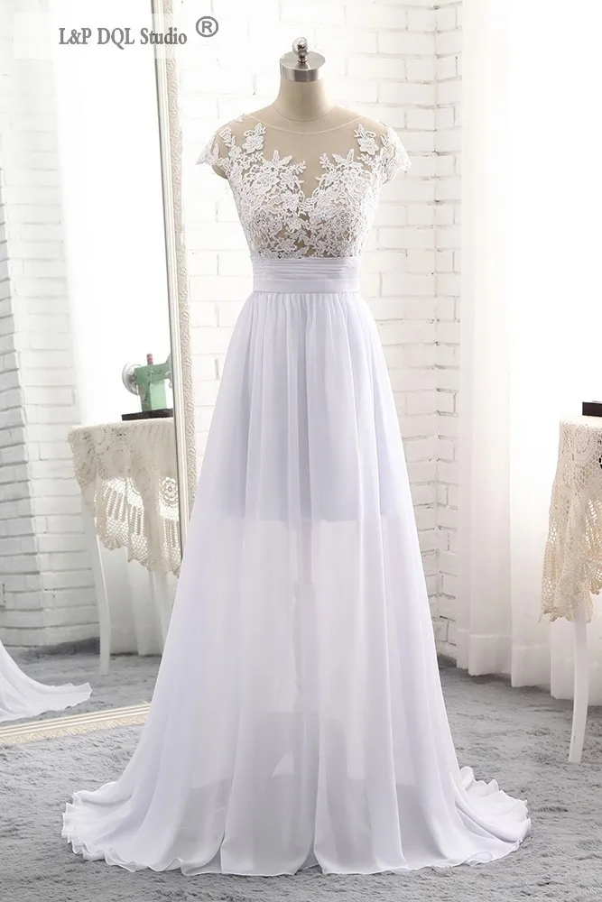 Fairy Chiffon Wedding Dresses Sexy Illusion Sheer with Applique Sweep Train Sexy Bridal Gowns Plus Size Vestido de novia Garden Style