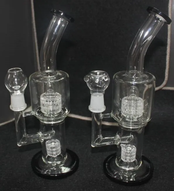 2015 new 11 inches Glass Bong with double Matrix Perc Water Pipe black color 14.4mm joint good quality Free shipping