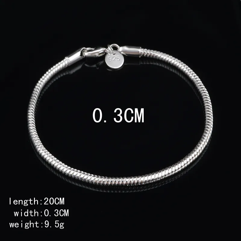 Livraison gratuite avec numéro de suivi Top vente 925 Bracelet en argent 3M chaînes d'os de serpent Bracelet bijoux en argent pas cher 1603