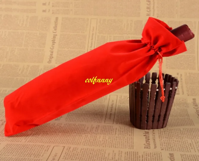 Fast shipping Flannelette Red Wine Bags Drawstring Wine Bottle Pouch Gift Covers package bag 