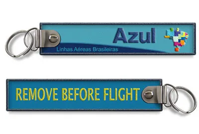 Azul Airlines Remove Before Flight Schlüsselanhänger, Gepäckanhänger, Reißverschluss, gewebt, Stickerei, Schlüsselanhänger, 139 x 31 mm, 100 Stück