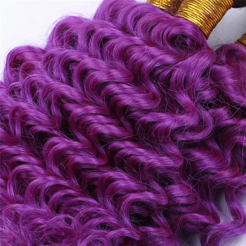 Malaysian Deep Wave Human Hair Ombre Purple Two Tone Virgin Hair Bundles Dark Root 1B/Purple Ombre Human Hair Weaves Extensions 10-30"