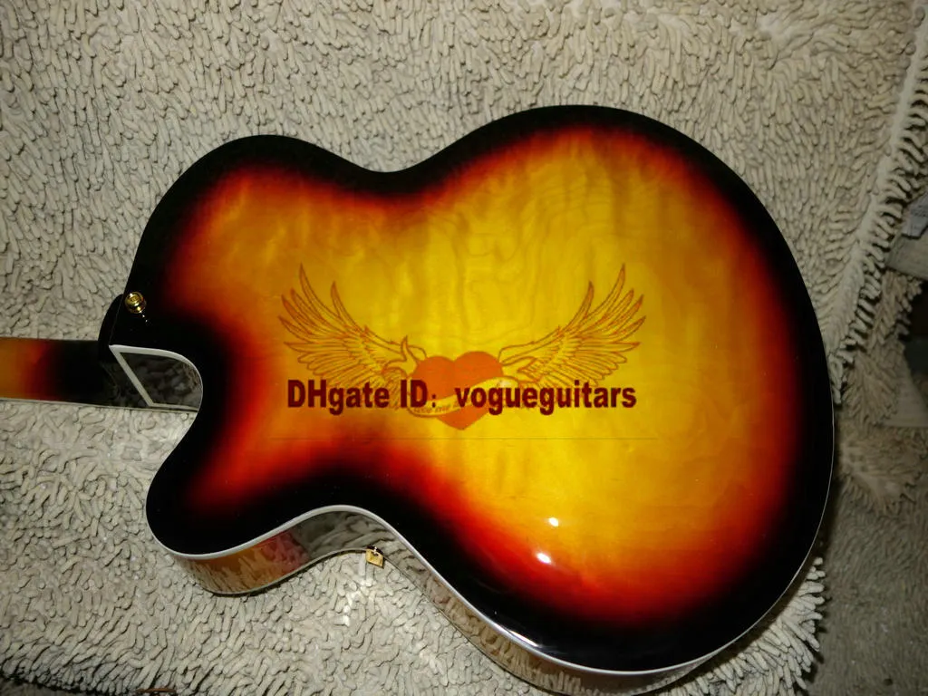 LNewest guitare personnalisée Sunburst 3 Pickups guitare Jazz creuse matériel en or guitares en gros chaudes