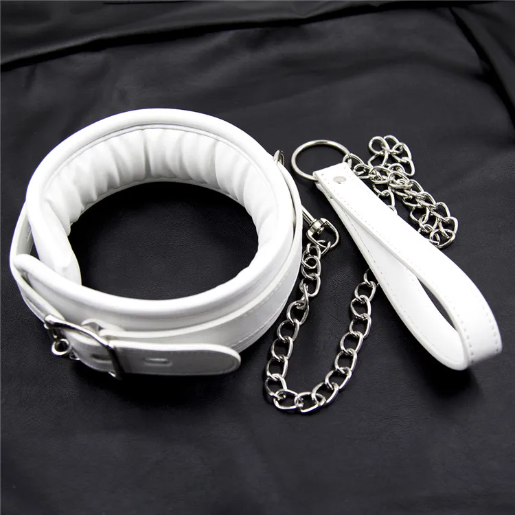 Collier de cou en cuir PU blanc avec chaîne, bandage d'esclave, jouets sexuels pour Couples, jeux pour adultes, 3080164