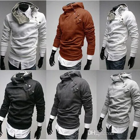 뜨거운 판매! 남성 코트 슬림 피트 가을 겨울 모피 칼라 까마귀 코트 경사 지퍼 금속 버클 XS, S, M, L, XL 남성용 따뜻한 자켓