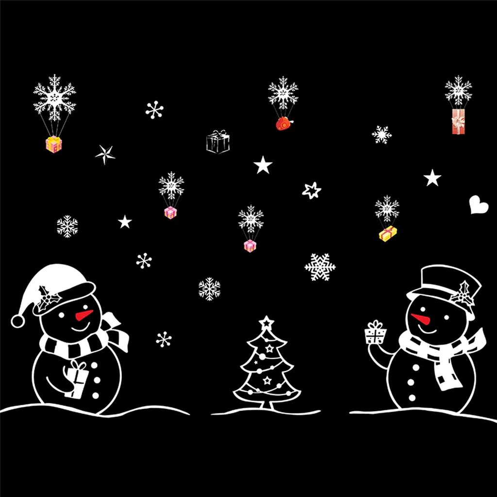 Merry Christmas Wall Sticker DIY Windbells Wall Snowflake Cabin Snowman Window Stickers Ornaments Decorations Drop Ship