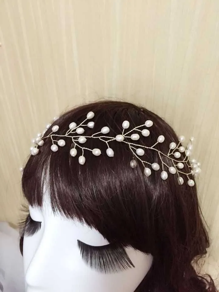 Vintage Inspired Bridal Headband Vine Wedding Headpiece Flexible Bendable Bride Freshwater Pearls Enamel Flower Charms Wedding Hair Jewelry