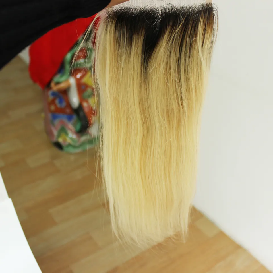 Ombre 4x4 1b 613 dunkelwurzelblondes Haar peruanisches glattes Haar Spitzenverschluss Teil 1451800