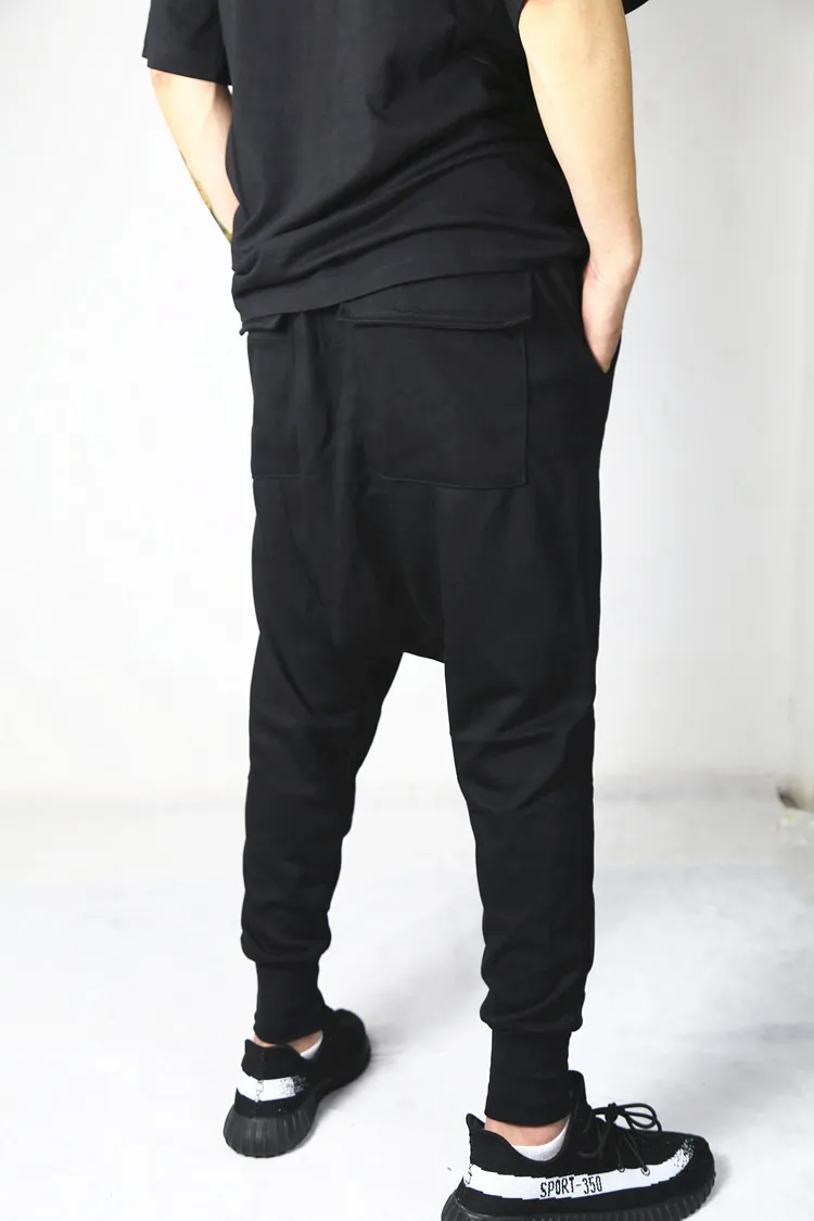 Large Size Men's Harem Joggers Pants Fashion Solid Black Color Big Pocket Casual Pencil Elastic Waist Long Sport Pant M-2XL