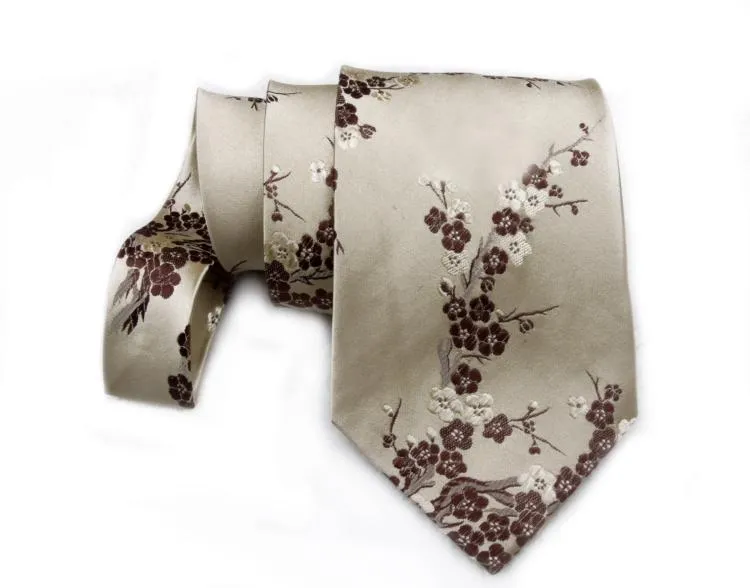 Nieuwste Cherry Blossoms Jacquard Ties High End Natural Mulberry Silk Genuine Silk Brocade Heren Standaard Mode Stropdassen Zakelijke Geschenken