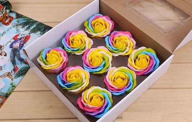 Rainbow ful Rose Soaps Flower Packed Wedding Supplies Gifts Event Party Goods Favor bathroom accessories soap flower artificial SR11