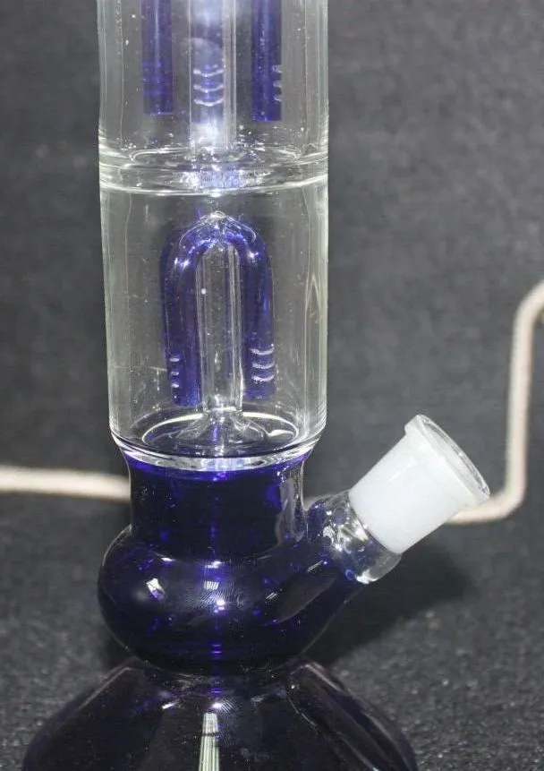 Groothandel - twee functie 4 arm percolator glas bong glazen water pijp blauw glas rokende pijp met 19mm kom en booreiland