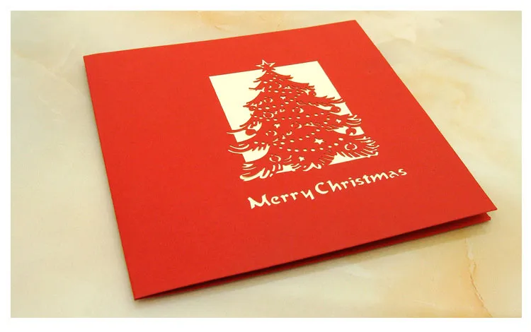 Pop Up Invitations Greeting Cards 3D Handmade Merry Christmas Party Postcards Xmas Tree Paper Festive Supplies